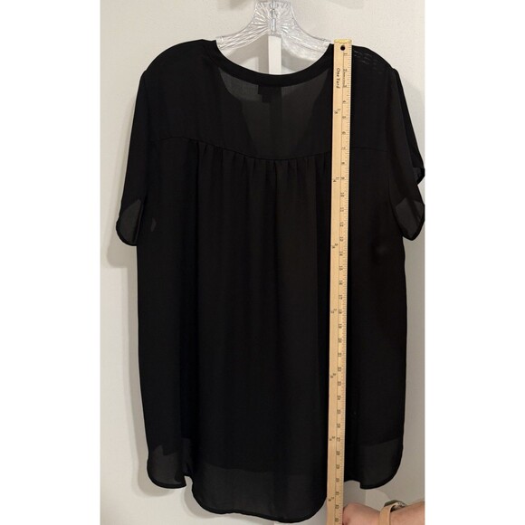 Torrid 1 Black Sheer Chiffon Georgette Blouse | Layered V-Neck Short Sleeve Top - Picture 4 of 9
